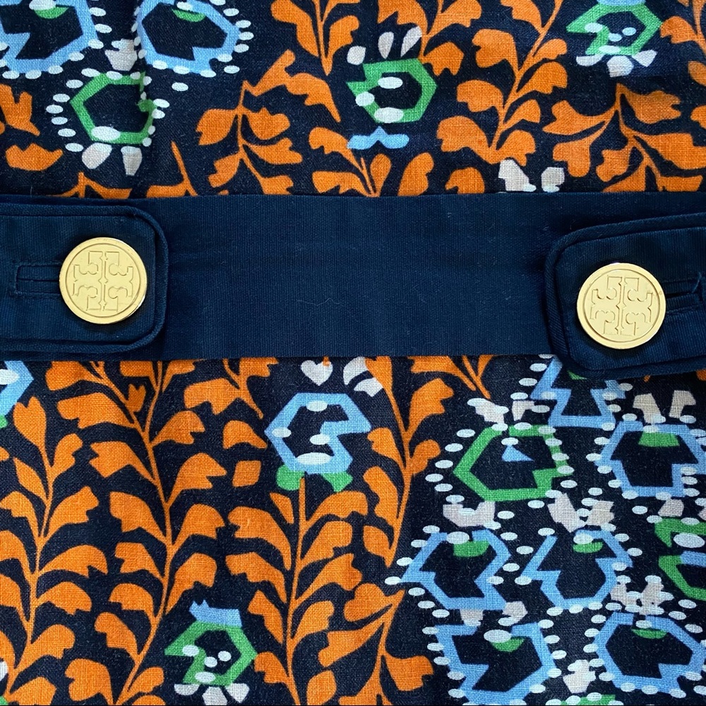 Tory Burch Orange Floral Sleeveless Mini Dress with Black Waistband - Picture 6 of 10